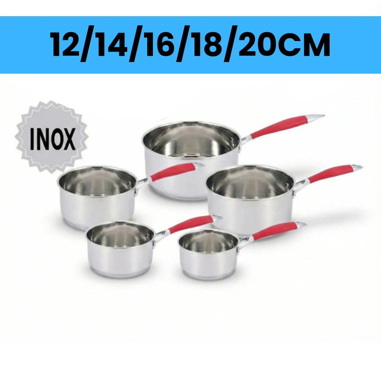Batterie de Cuisine INOX 5 Pièces – Casseroles Induction – 12 à 20 cm – Poignées Thermorésistantes