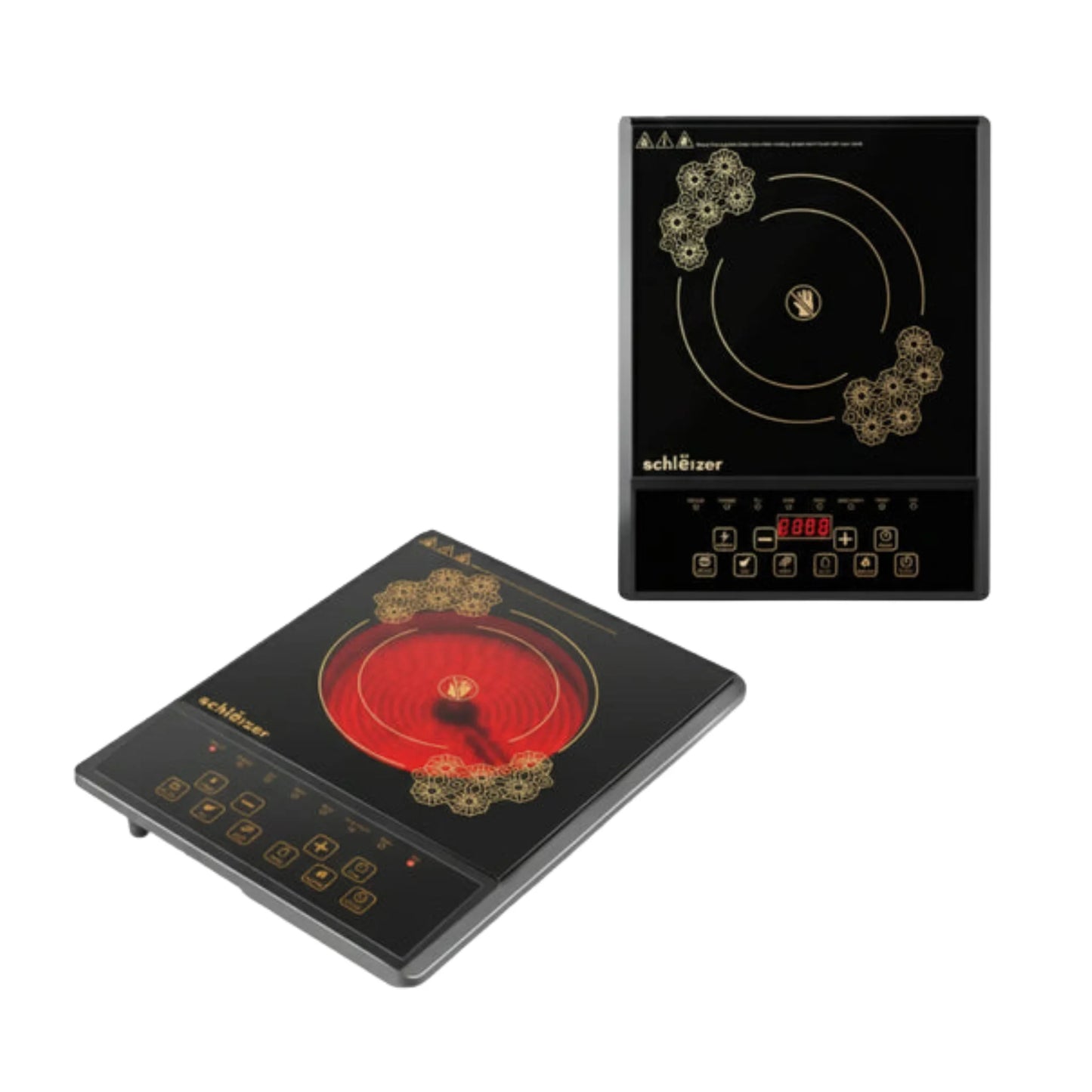 Plaque de Cuisson Électrique Digitale Schleizer Classique 2000W – Vitrocéramique Design Doré – Boutons Physiques