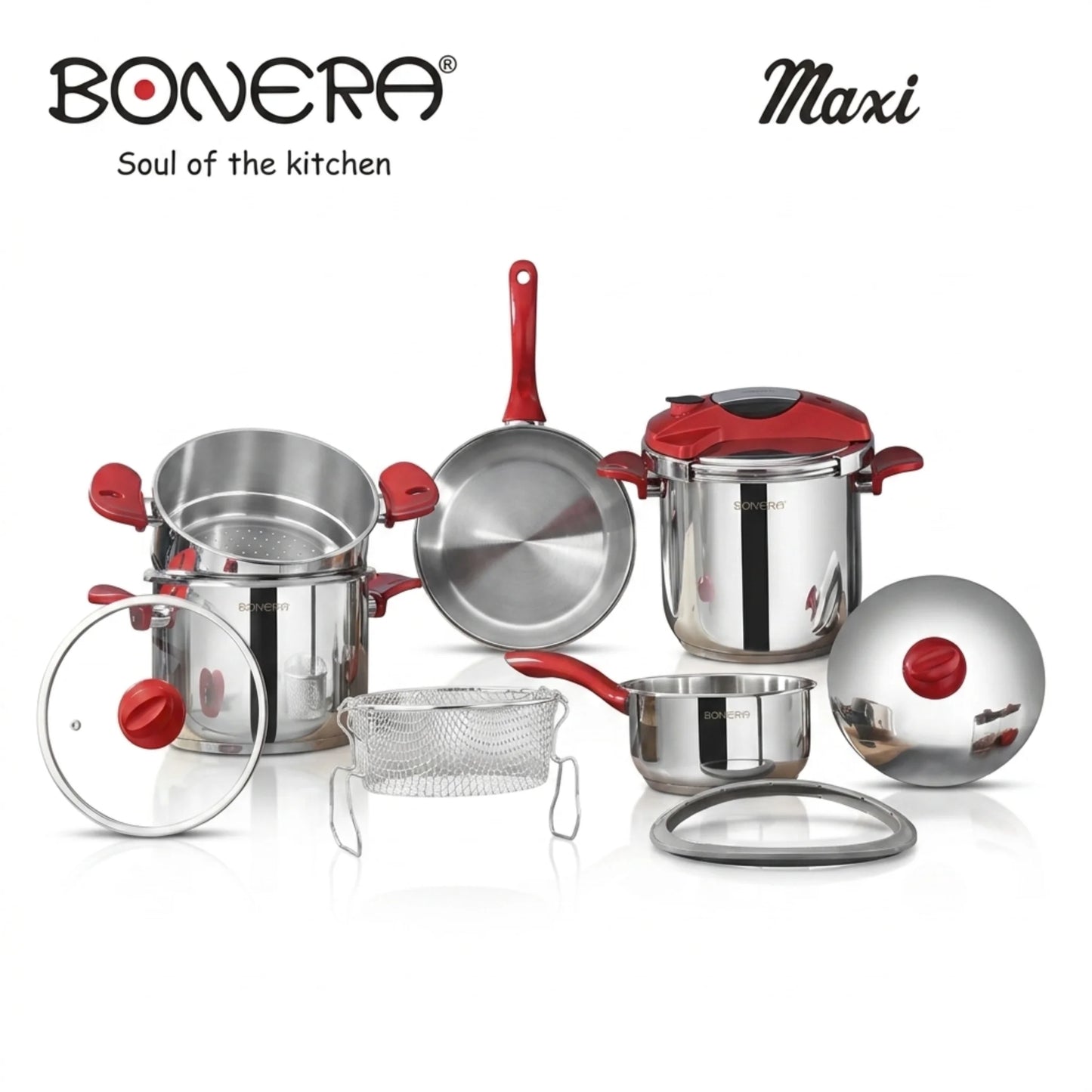Service de Cuisson BONERA 10 pcs Inox 304 | Couscoussier 6L + Cocotte 8L
