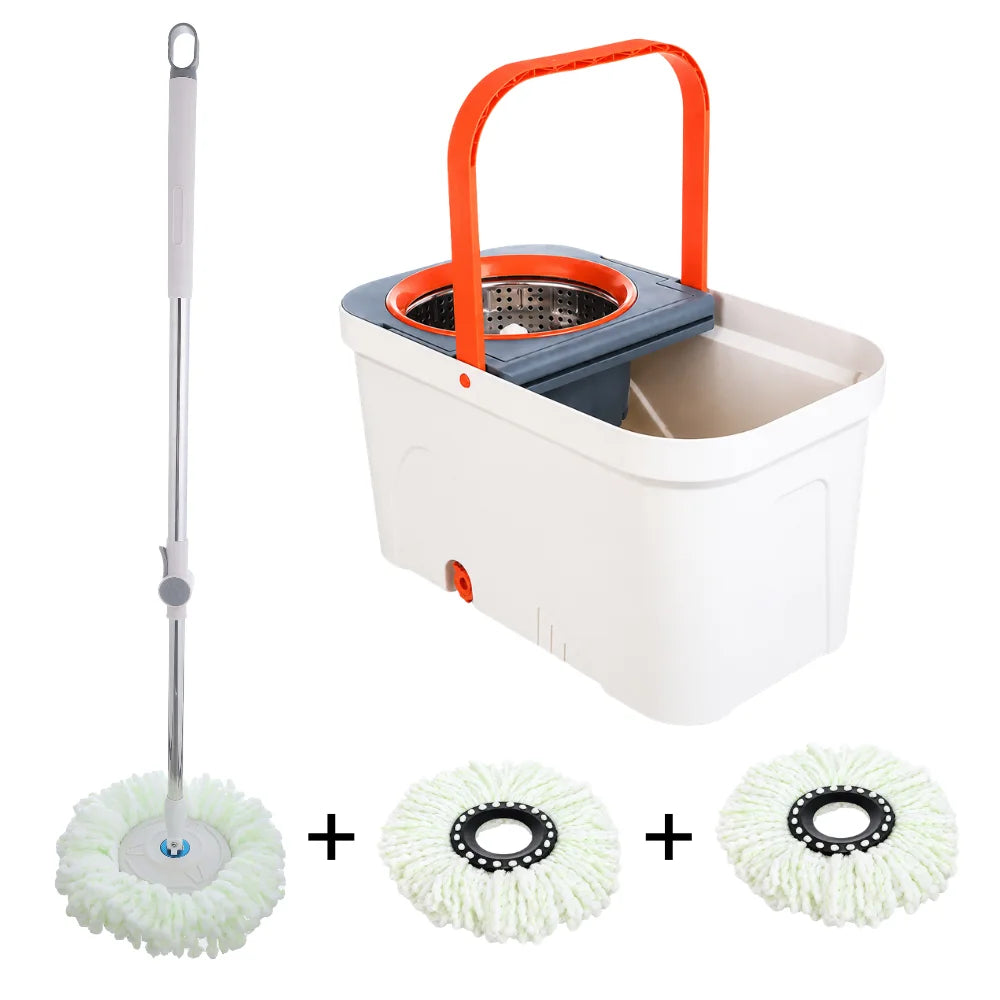 Seau Mop Rotatif 360° avec Essoreuse Inox | Kit Nettoyage + 2 change gratuite