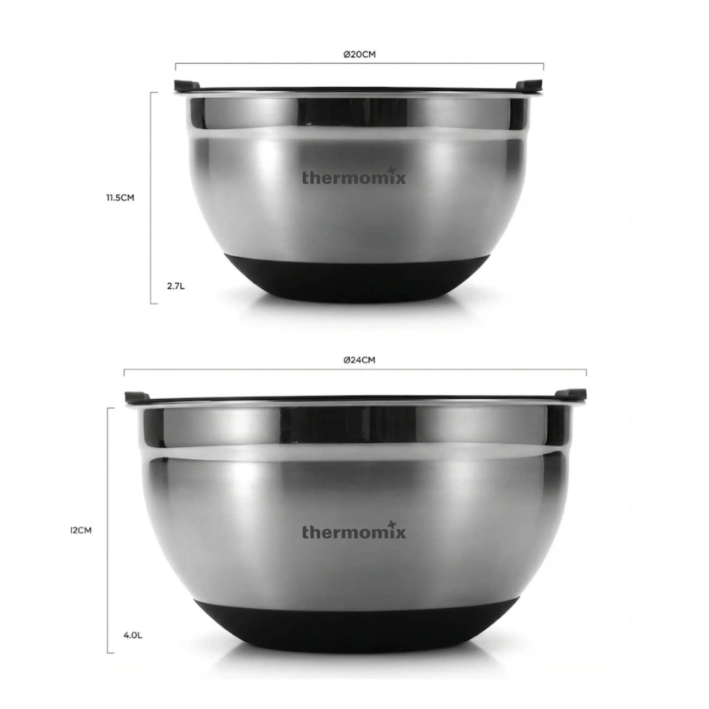 Set de Bols en Acier Inox Masterpro – 20 cm & 24 cm – Avec Couvercles – Antidérapants