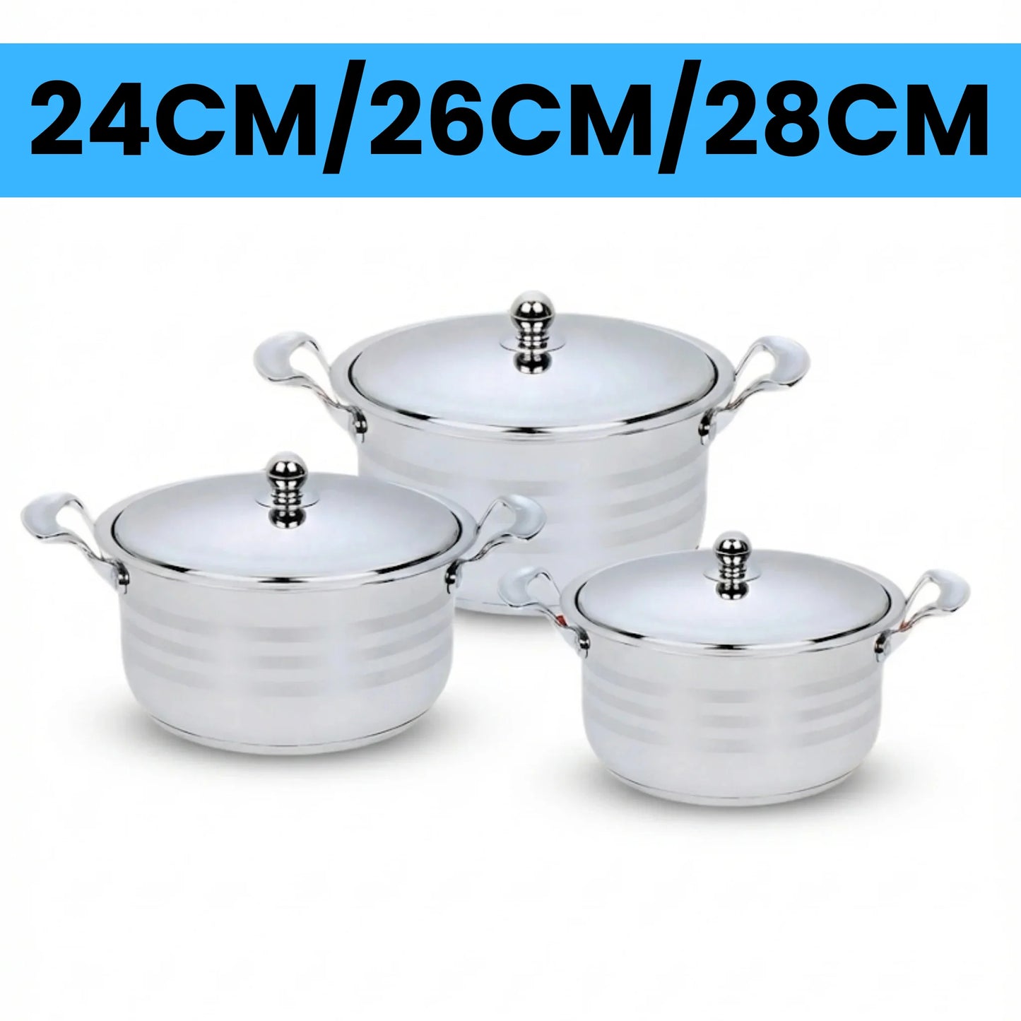 Pack Schleizer 3 Casseroles en Inox – 24/26/28 cm – Qualité Premium 100% Inox