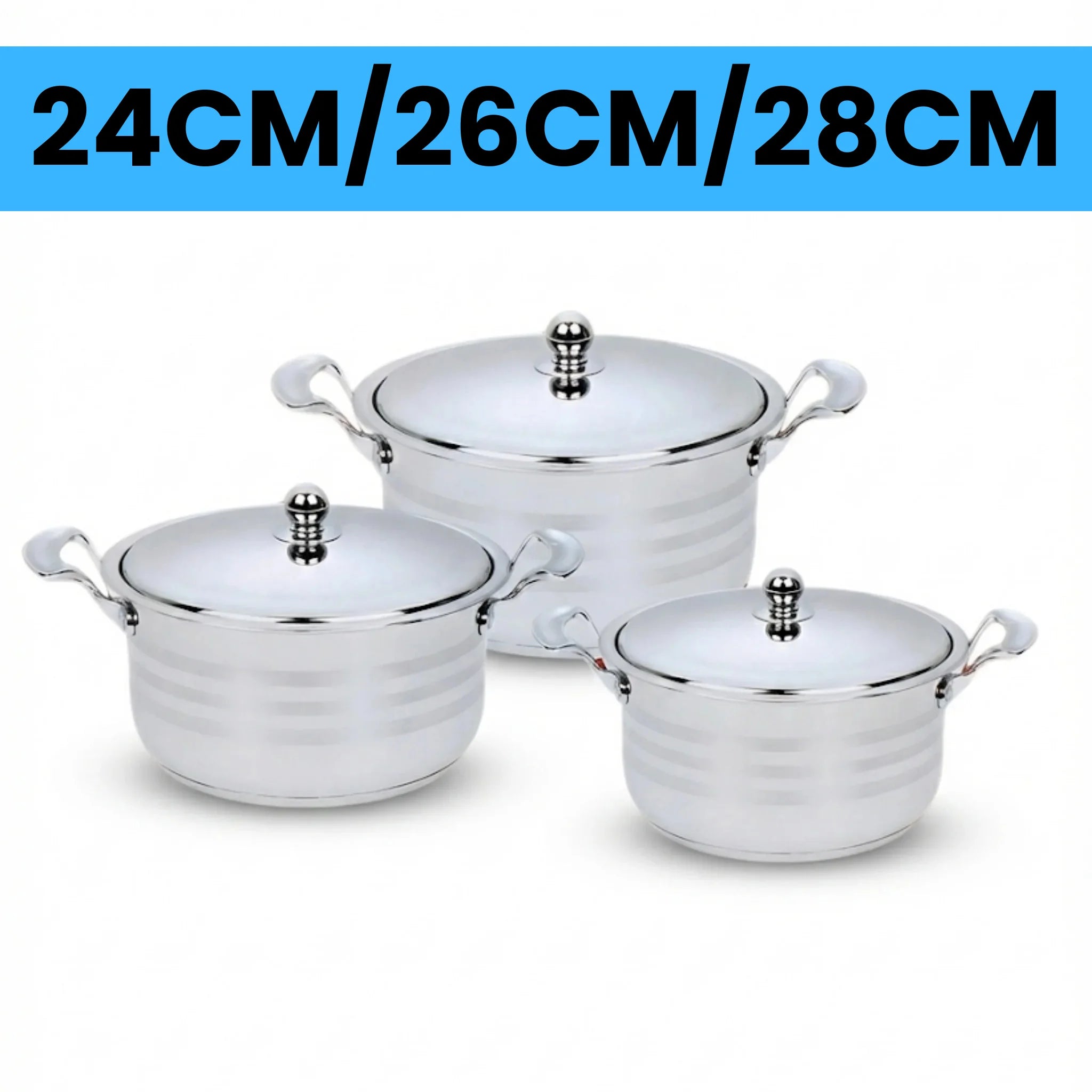 Pack Schleizer 3 Casseroles en Inox – 24/26/28 cm – Qualité Premium 100% Inox