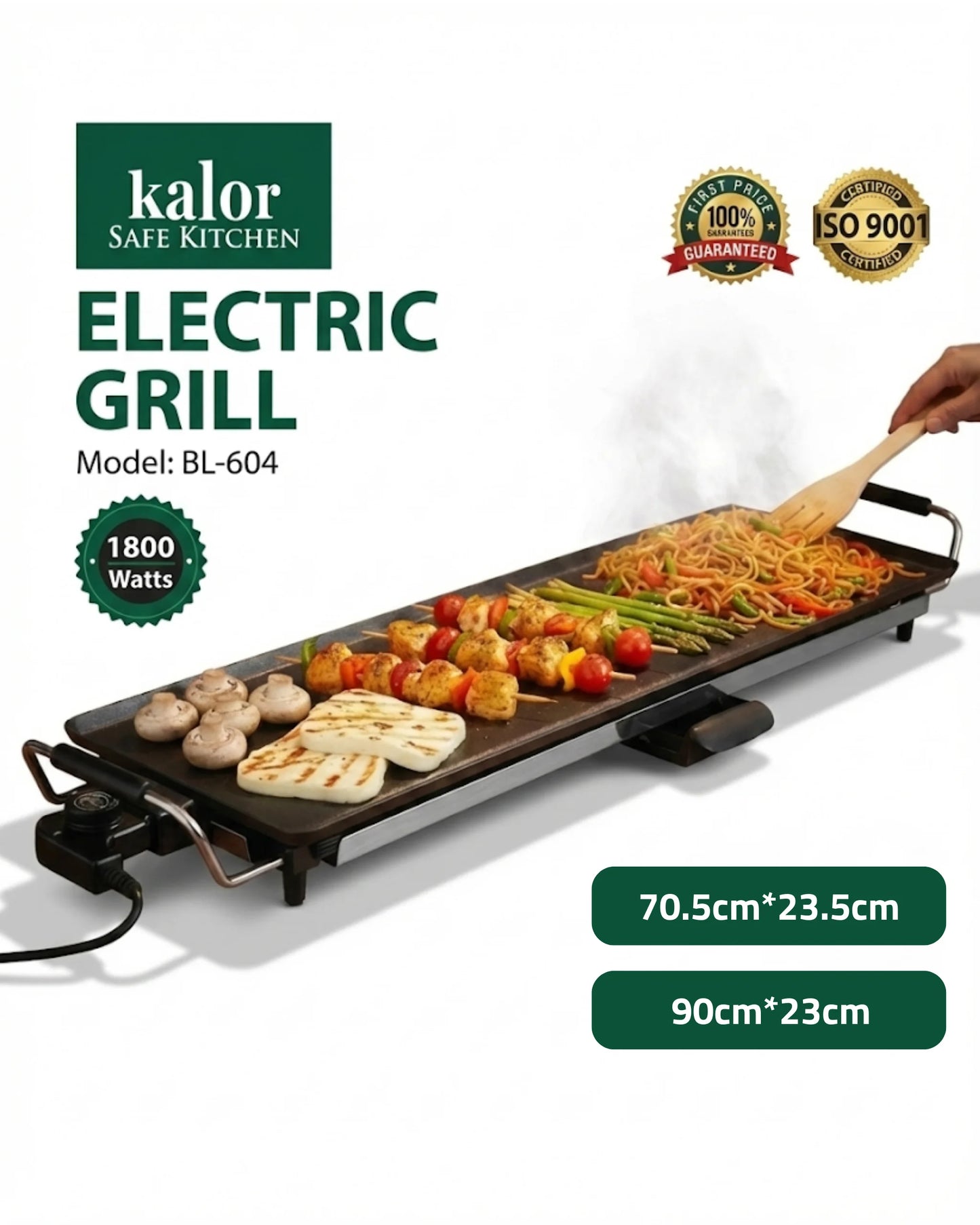Plancha Électrique Kalor BL-604 1800W – Grill Électrique 70cm / 90cm – Plaque de Cuisson Large pour Viandes, Poissons & Légumes