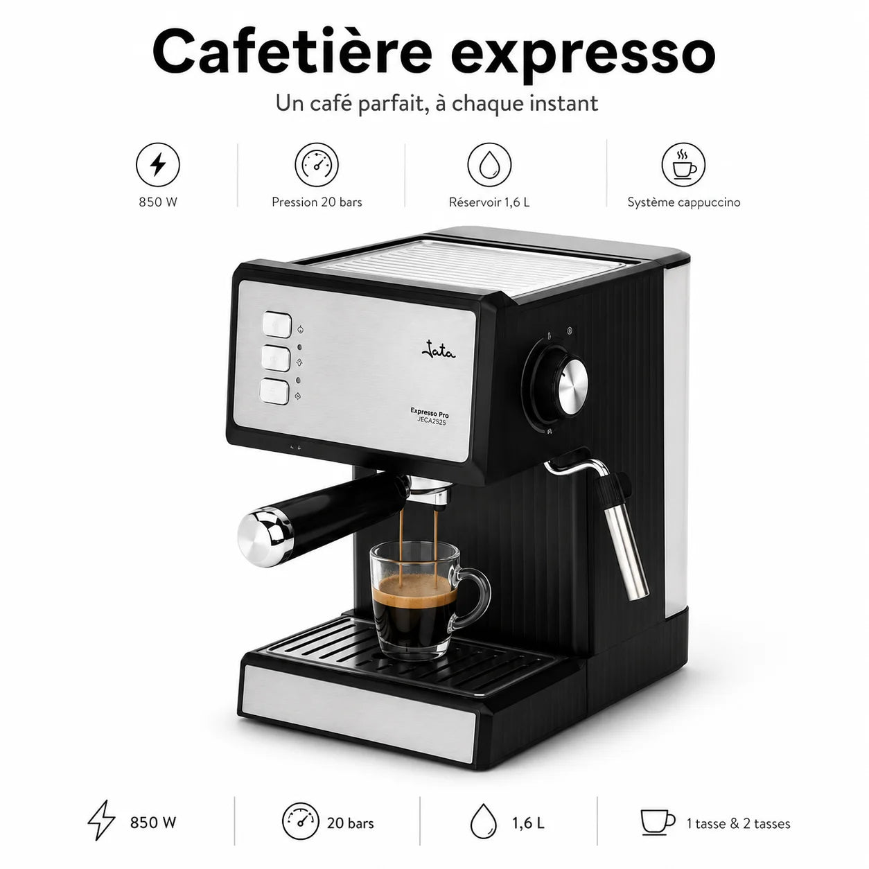 Machine à Café Expresso 20 Bars Tata Espresso Pro JECA2525 – Cappuccino, Latte & Americano