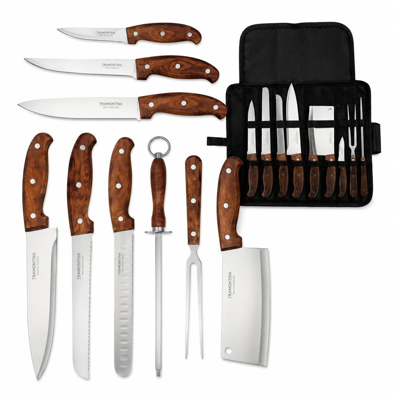 Set Couteaux de Cuisine Professionnels Tramontina – Kit Boucherie Inox avec Étui de Rangement