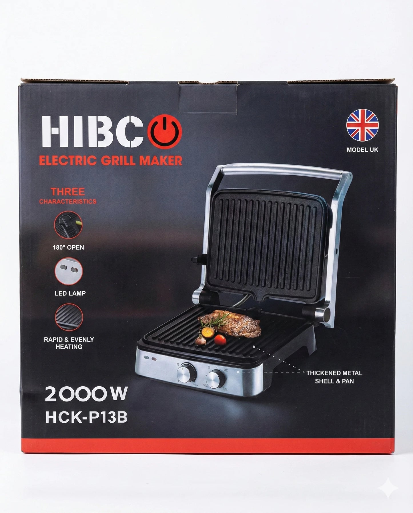 Grill Électrique HIBCO 2000W – Ouverture 180° & Chauffage Rapide