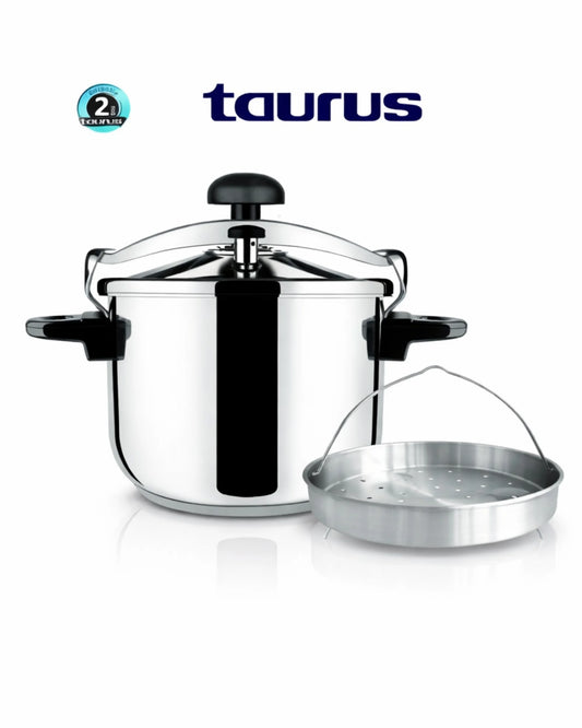 Cocotte-Minute Taurus 6L en Inox avec Panier Vapeur – Sécurité 2 Niveaux