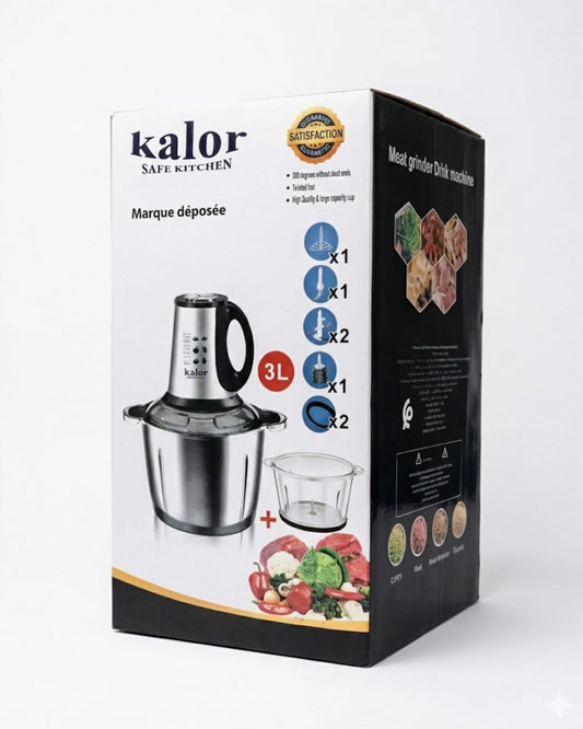 Hachoir Électrique Kalor 3L – Bol Inox – Multifonction Cuisine – Safe Kitchen