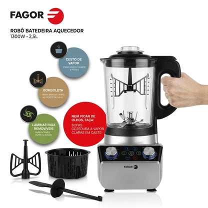 Blender Chauffant Fagor 1300W 2,5L | Soupes, Vapeur et Mixage