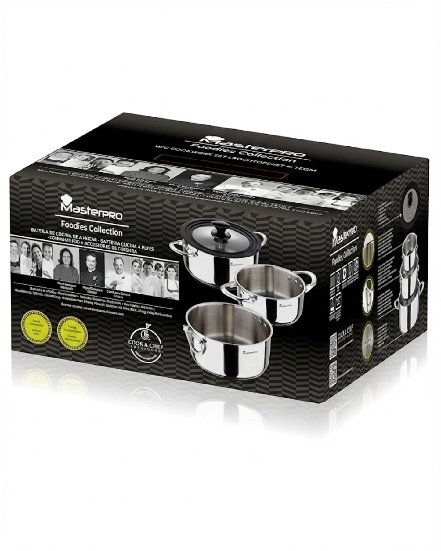 Batterie de Cuisine Inox Masterpro Foodies – 3 Casseroles Ø16, Ø20 & Ø24 cm + Couvercle – Tous Feux