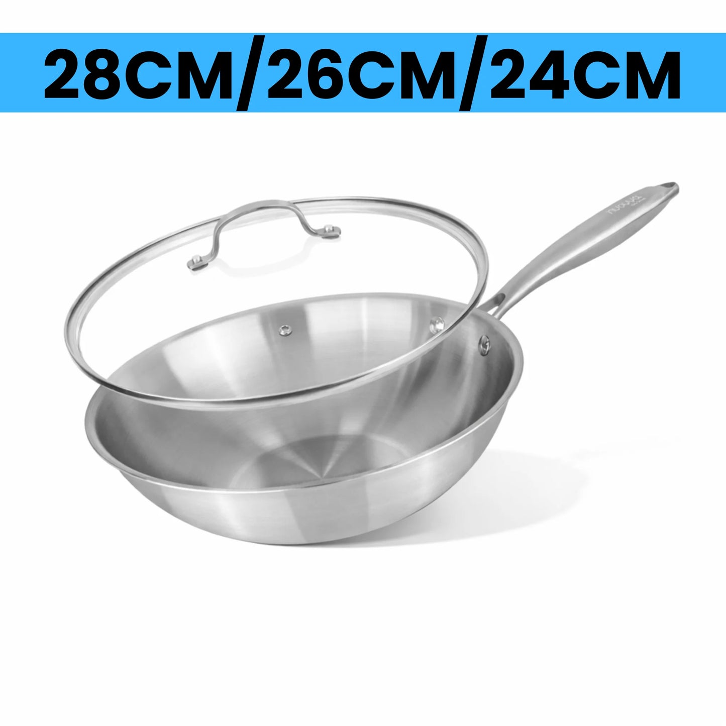 Poêle en Inox avec Couvercle en Verre 24/26/28 cm | Cuisine Durable