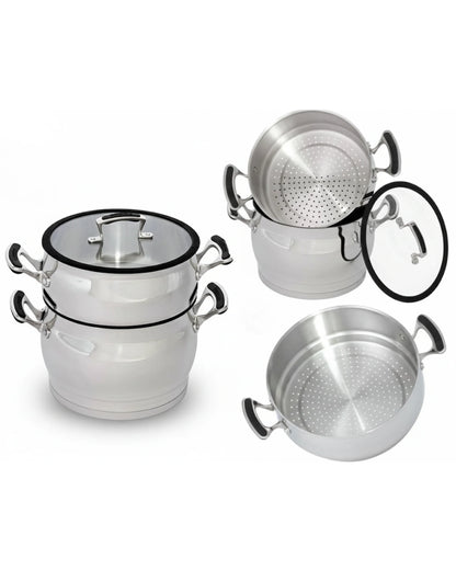Couscoussière Inox avec Panier Vapeur – 3 Capacités ( 4L / 6L / 8L / 12L / 16L) – Cuisson Saine – Tous Feux