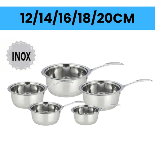 Batterie de Casseroles INOX 5 Pièces AT-SP2 – Induction Tous Feux – 12 à 20 cm – Poignées Métalliques