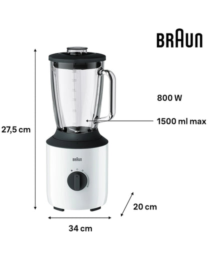 Blender Braun 800W – Bol 1,5L Résistant | Mixeur Puissant pour Smoothies & Sauces