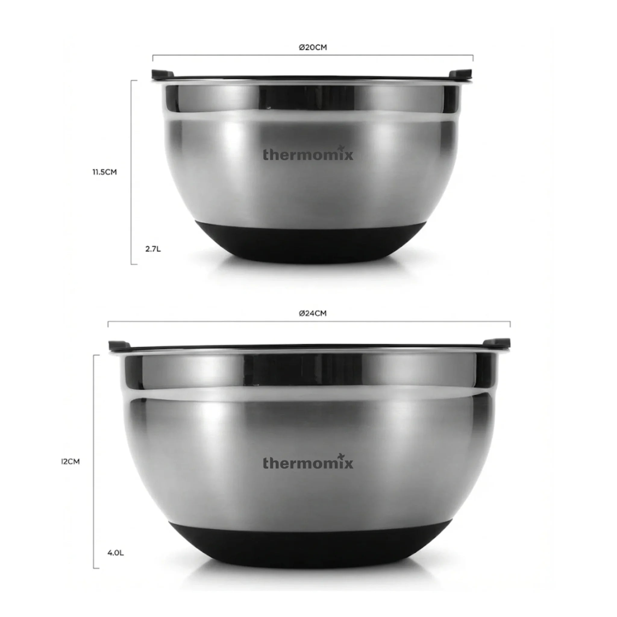 Set de Bols en Acier Inox Masterpro – 20 cm & 24 cm – Avec Couvercles – Antidérapants