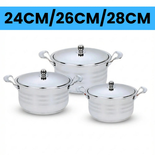 Pack Schleizer 3 Casseroles en Inox – 24/26/28 cm – Qualité Premium 100% Inox