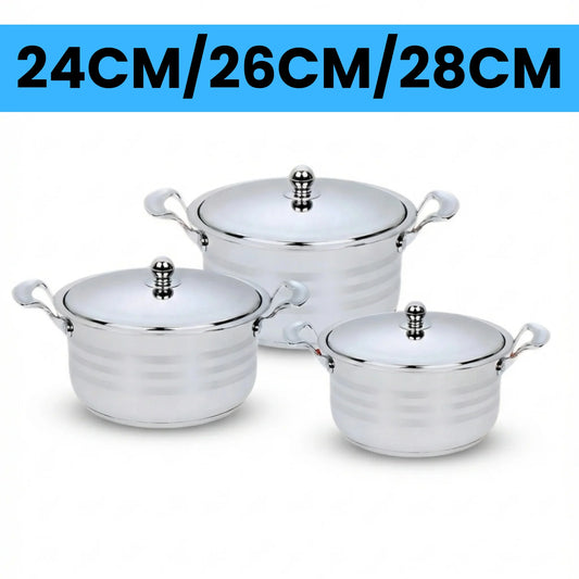 Pack Schleizer 3 Casseroles en Inox – 24/26/28 cm – Qualité Premium 100% Inox
