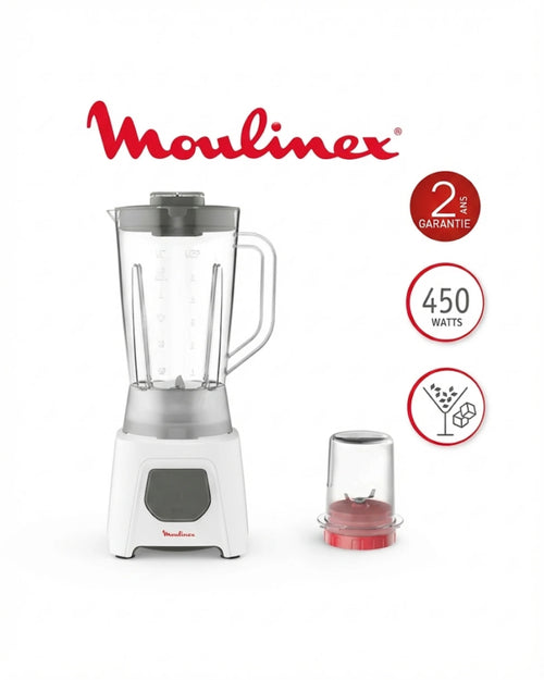 Blender Moulinex 450W avec Mini Hachoir – Mixeur Puissant 2 Ans de Garantie