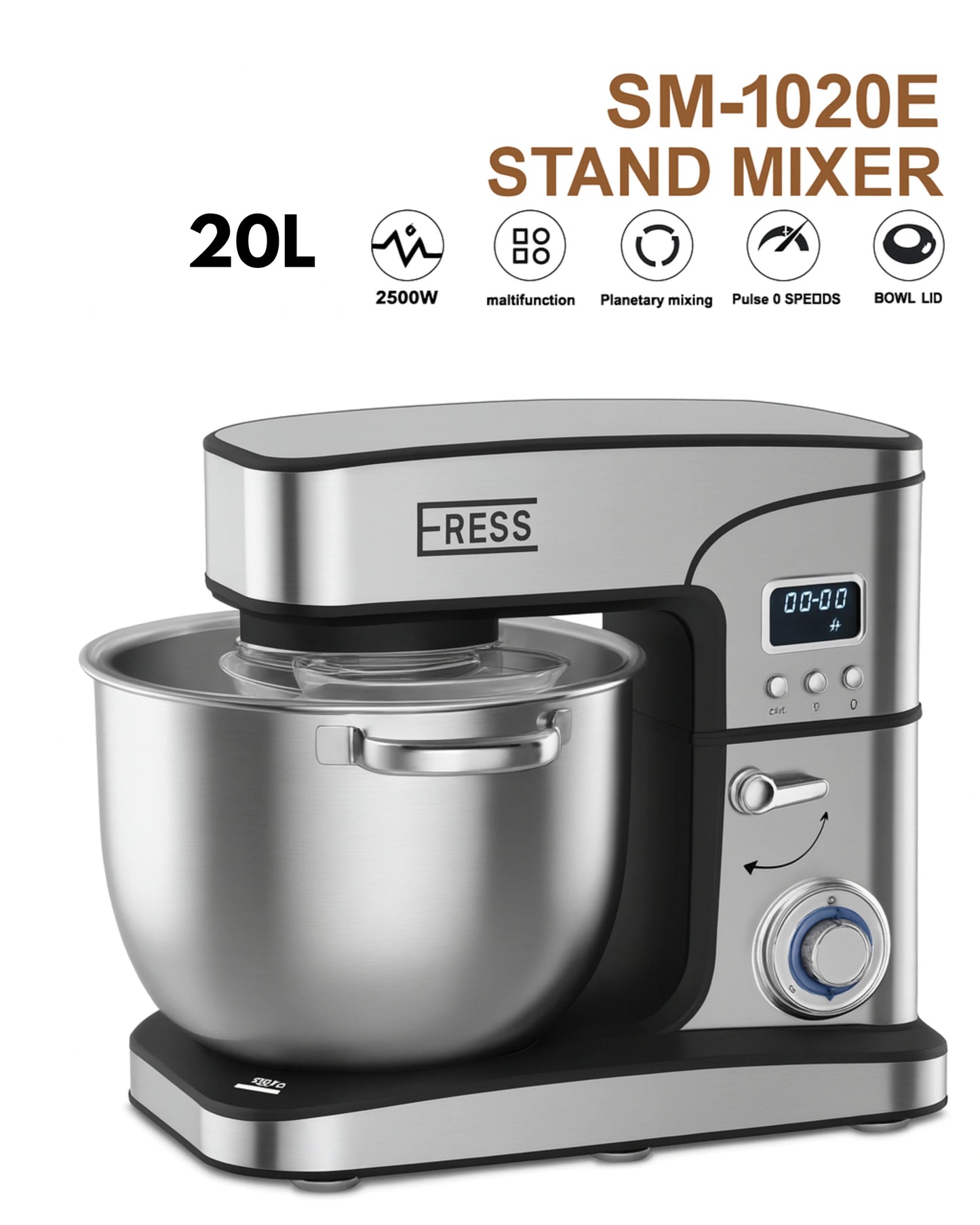 Robot Pâtissier Professionnel 20L – 2500W ERESS SM-1020E | Pétrin, Fouet & Crochet