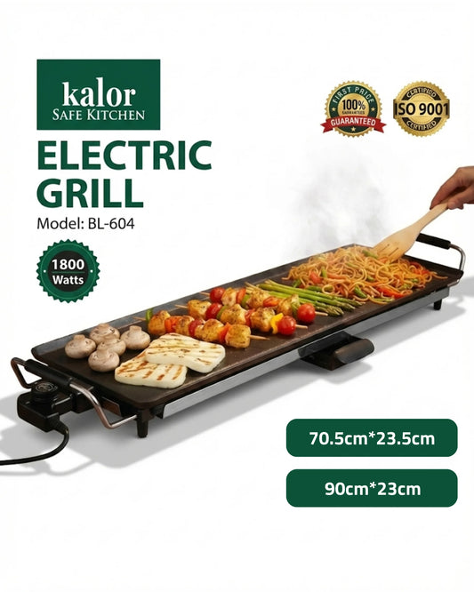 Plancha Électrique Kalor BL-604 1800W – Grill Électrique 70cm / 90cm – Plaque de Cuisson Large pour Viandes, Poissons & Légumes