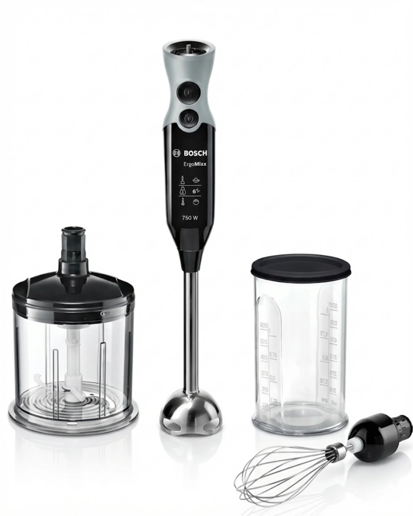 Mixeur Plongeant Bosch ErgoMix 750W – Set Complet avec Hachoir, Fouet et Verre Doseur