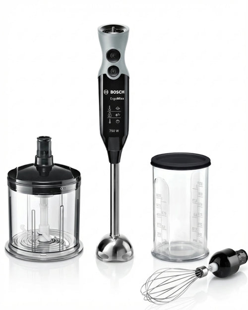 Mixeur Plongeant Bosch ErgoMix 750W – Set Complet avec Hachoir, Fouet et Verre Doseur