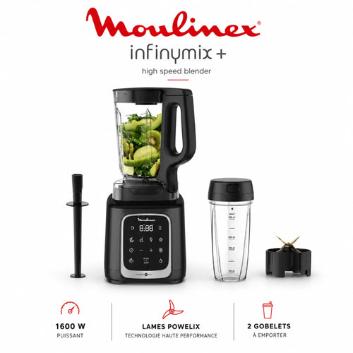 Blender Moulinex InfinyMix+ 1600W – Mixeur Haute Performance avec 2 Gourdes à Emporter