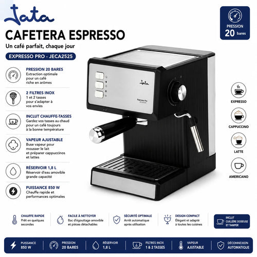 Machine à Café Expresso 20 Bars Tata Espresso Pro JECA2525 – Cappuccino, Latte & Americano