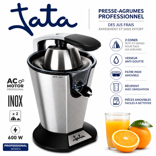 Presse-Agrumes Électrique Professionnel TATA 600W Inox – Extracteur de Jus Automatique