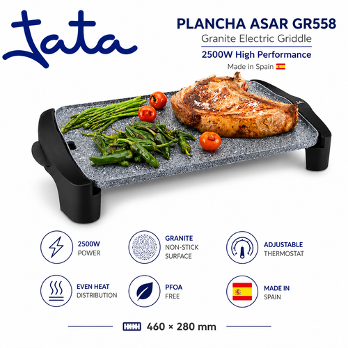 Plancha Électrique TATA GR558 2500W – Grill Granite Antiadhésif Professionnel Made in Spain