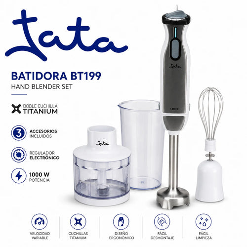 Mixeur Plongeant TATA BT199 1000W – Blender Multifonction Inox avec Hachoir & Fouet