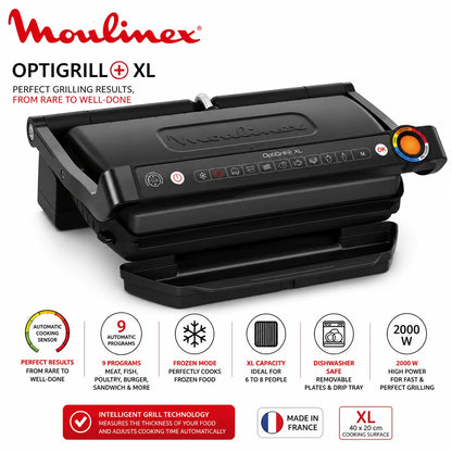 Moulinex OptiGrill+ XL 2000W – Grill Intelligent XL 9 Programmes Automatiques pour 6 à 8 Personnes