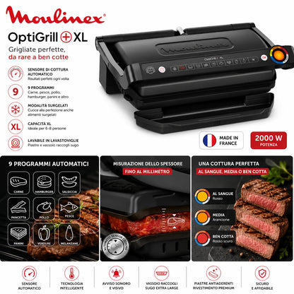 Moulinex OptiGrill+ XL 2000W – Grill Intelligent XL 9 Programmes Automatiques pour 6 à 8 Personnes