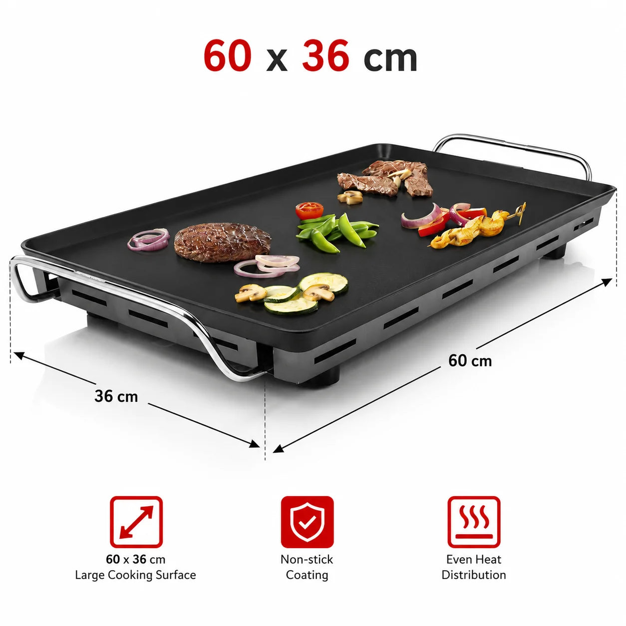 Plancha Électrique XL 2500W 60x36cm – Plaque de Cuisson Antiadhésive Grande Taille