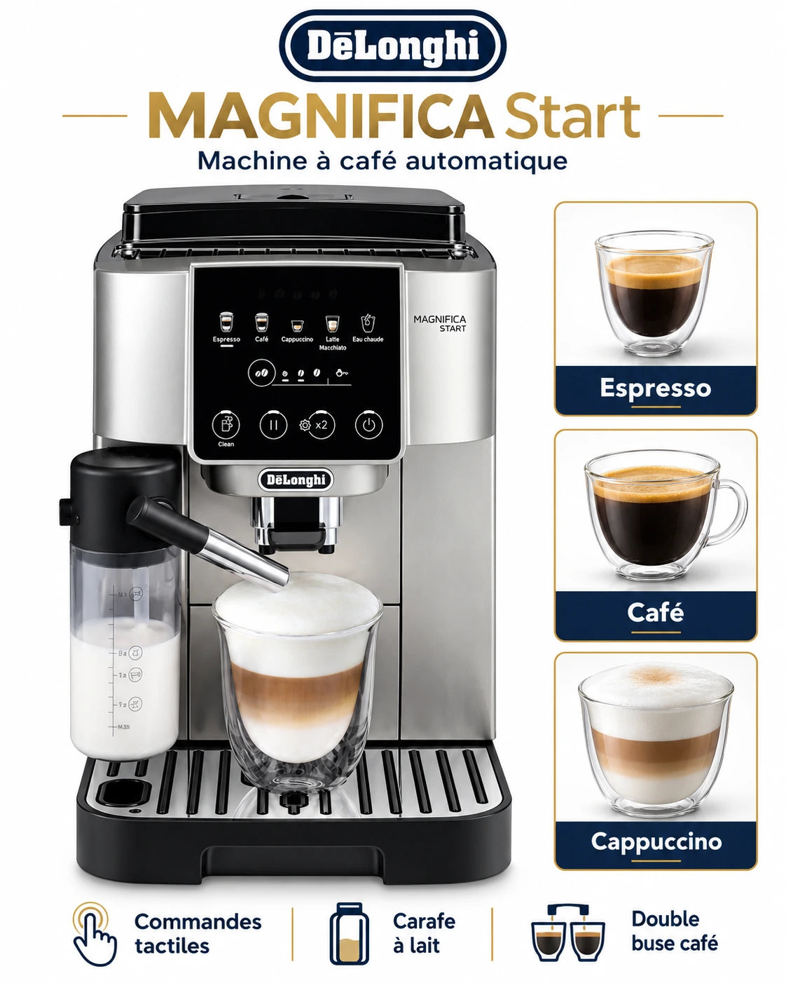 De'Longhi Magnifica Start – Machine à Café Automatique avec Broyeur à Grains et Système Cappuccino