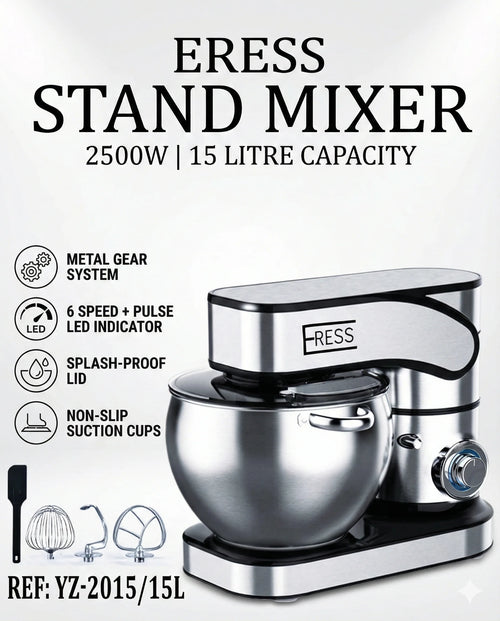Robot Pâtissier ERESS 2500W – Bol Inox 15L – 6 Vitesses + Pulse