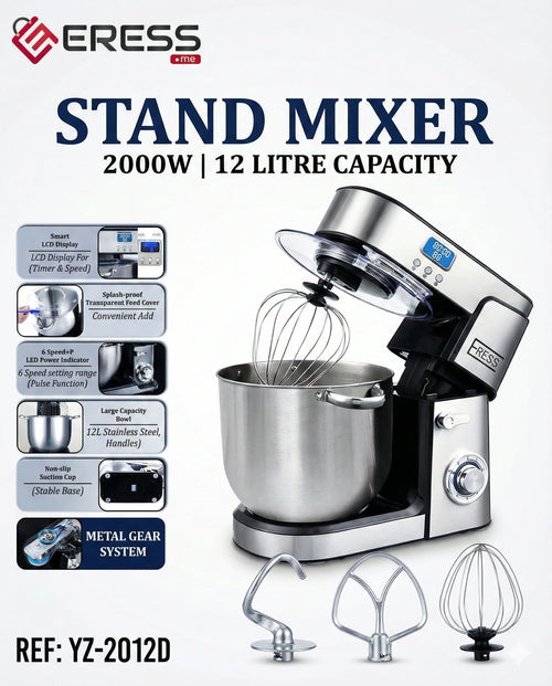 Robot Pâtissier ERESS 2000W – Bol Inox 12L – Stand Mixer Professionnel