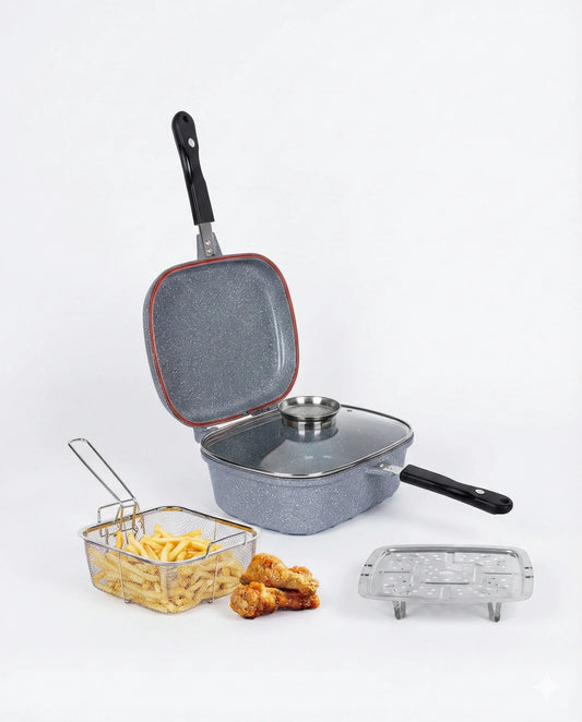 Poêle à frire 5-en-1 TODLICH double face antiadhésive – Poignée ergonomique & friteuse