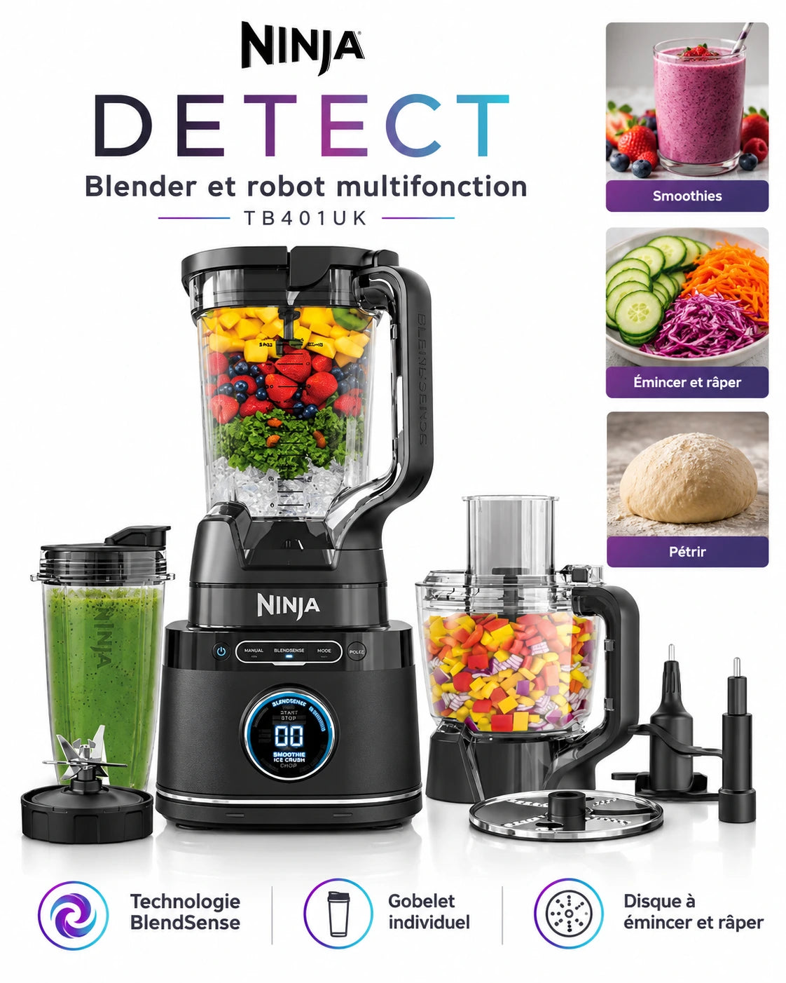 Ninja Detect TB401UK – Blender et Robot Multifonction BlendSense 3-en-1