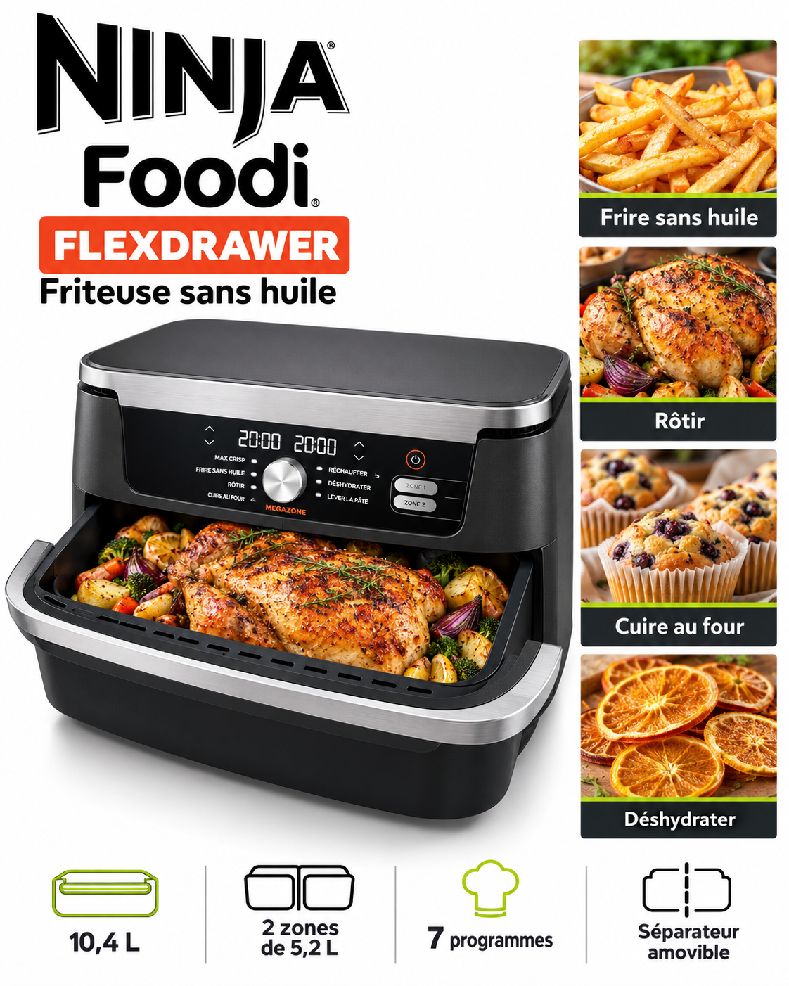 Ninja Foodi FlexDrawer – Air Fryer 10,4 L MegaZone | 2 Zones de Cuisson & 7 Fonctions