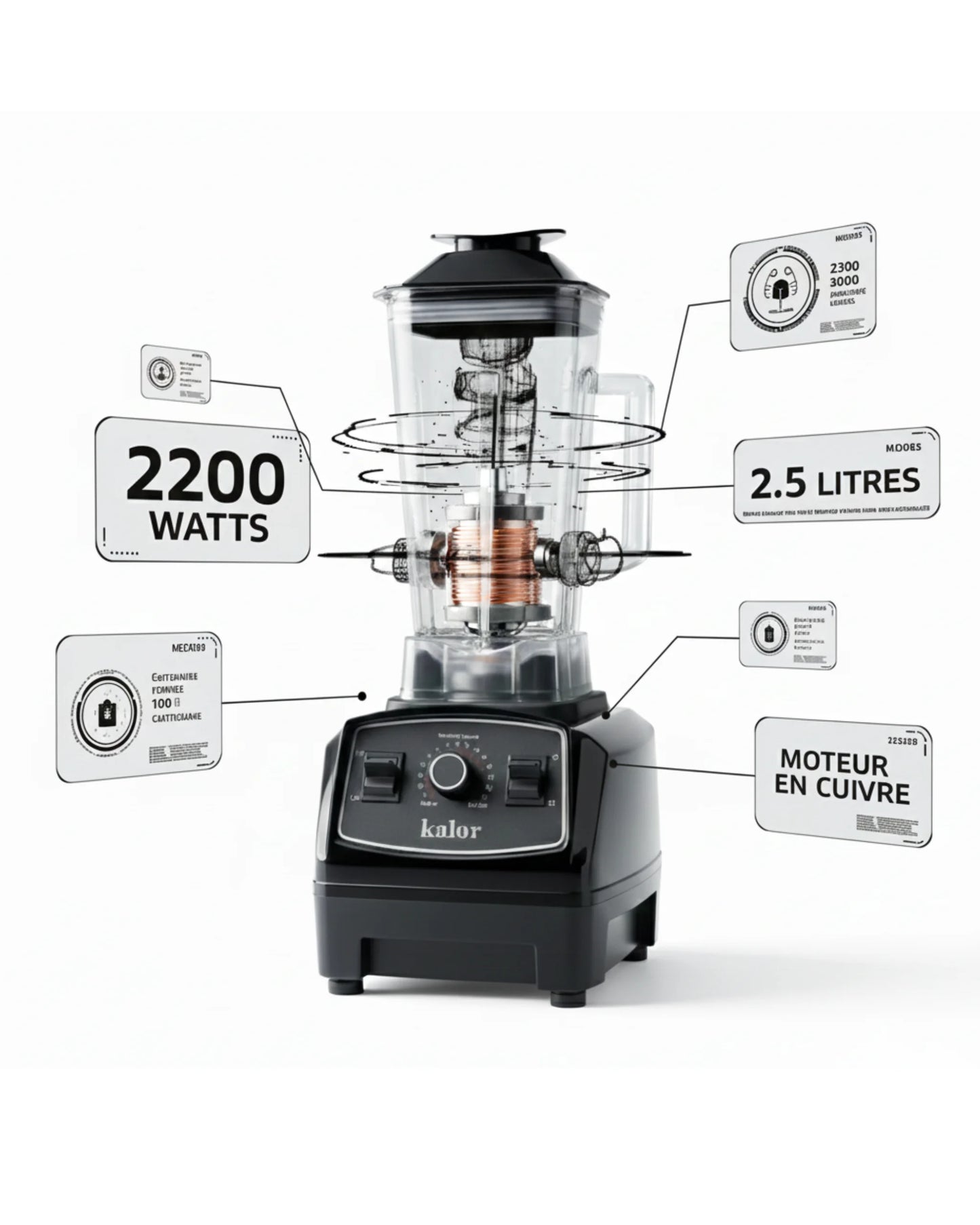 Blender Professionnel Kalor Safe Kitchen – Moteur Puissant – Vitesses Réglables – Usage Intensif