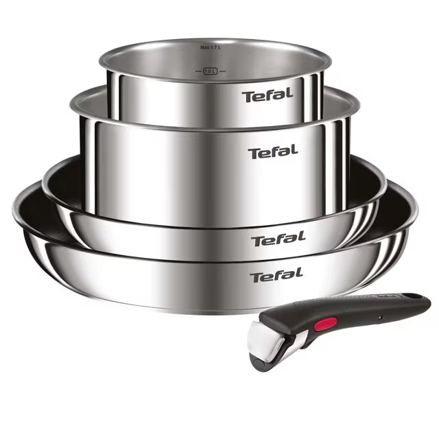 Batterie de Cuisine Tefal Inox – Set Empilable avec Manche Amovible – Tous Feux Induction