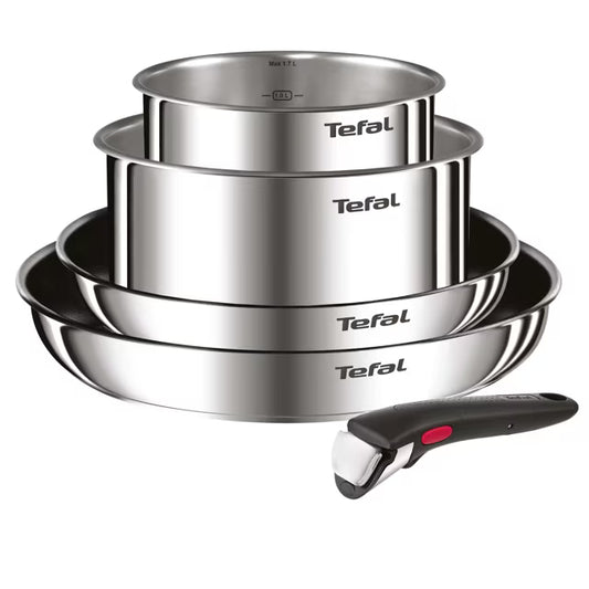 Batterie de Cuisine Tefal Inox – Set Empilable avec Manche Amovible – Tous Feux Induction